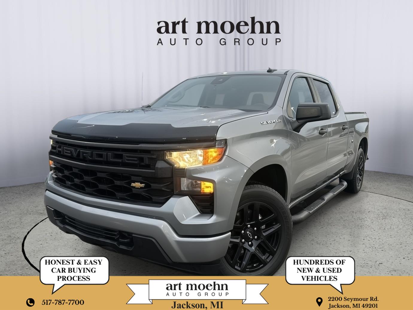 Sterling Gray Metallic 2023 Chevrolet Silverado 1500 Custom Crew Cab 4WD Pickup Truck Four-Wheel Drive 8-Speed Automatic