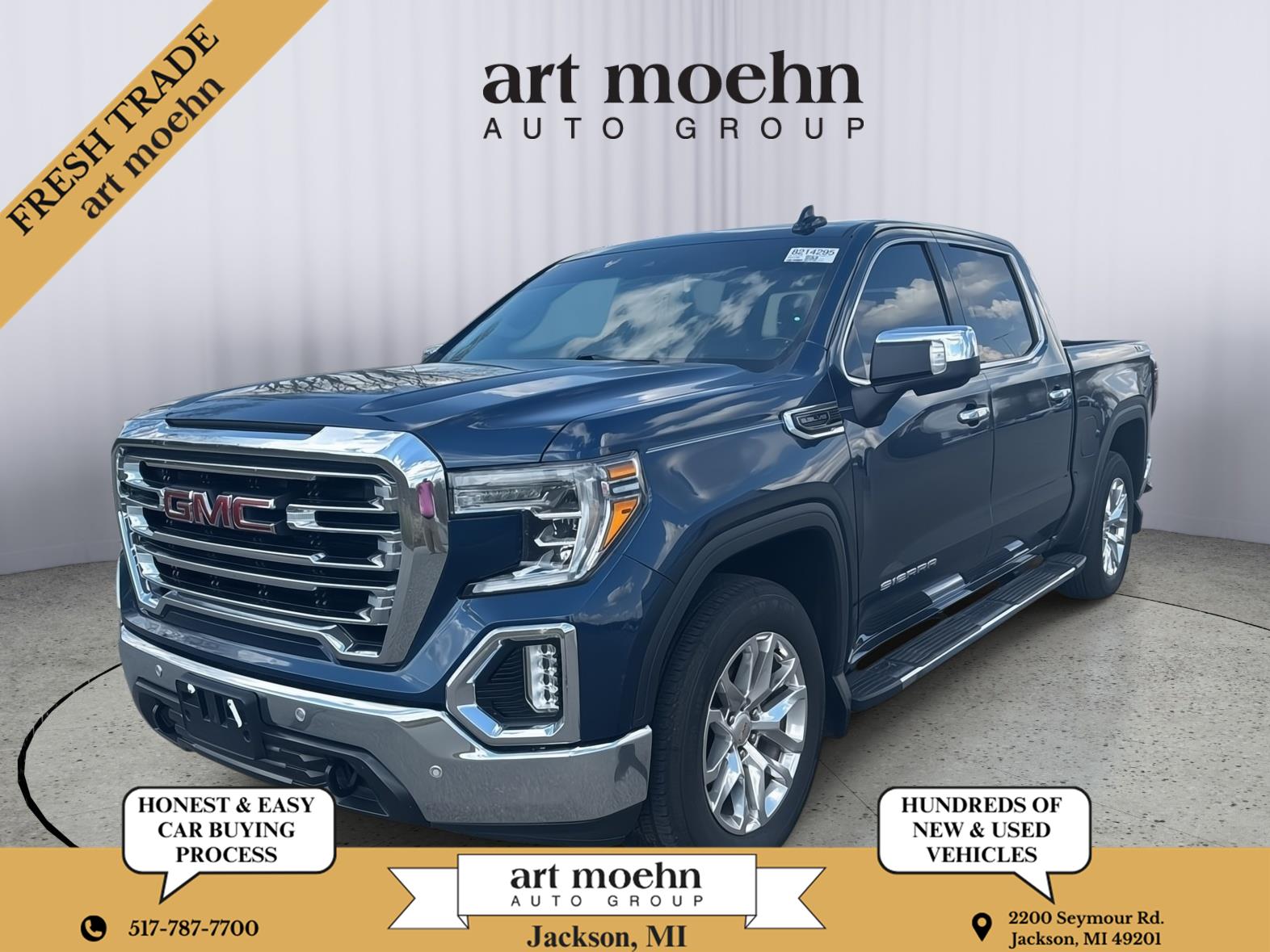 Pacific Blue Metallic 2019 GMC Sierra 1500 SLT Crew Cab 4WD Pickup Truck Four-Wheel Drive 8-Speed Automatic