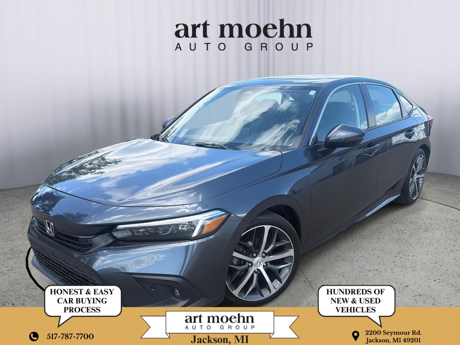 Meteorite Gray Metallic 2023 Honda Civic Sedan Front-Wheel Drive Continuously Variable Transmission